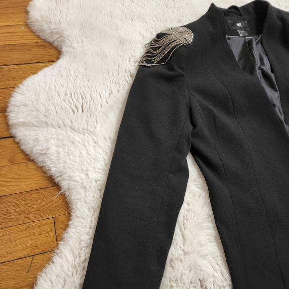 Rare H&M Black Beading Fringe Tassel Shoulder Badges Suit Jacket Co ord Set. - Picture 3 of 17